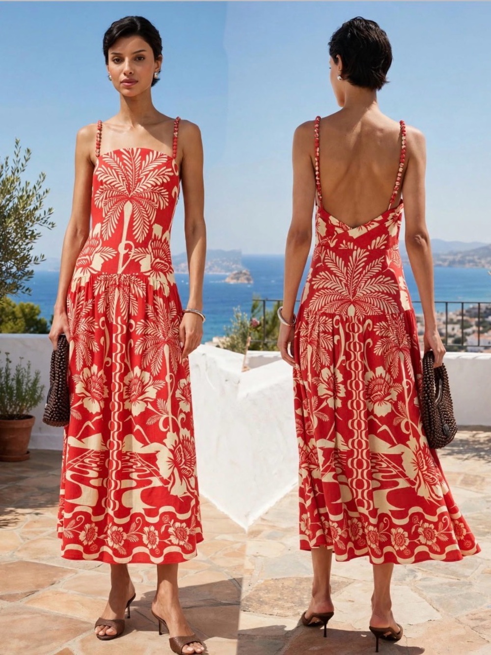 o.p.t. ANAYA Fernanda Dress Red Tropical Print Midi Dress - Women size 6
